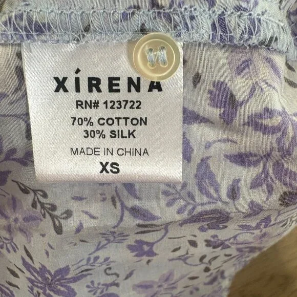 XiRENA Carys Shirt blue willow floral XS relaxed cotton silk purple blouse top - Picture 8 of 9